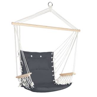 Dark Gray Padded Hammock Chair with Wooden Arm Rests and Pillow