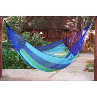 Queen Size Mixed Blues Cotton Mexican Hammock