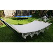 Large White Canvas Hammock with Spreader Bar and Tassels