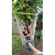 White Cotton Rope Hammock Chair and Woman