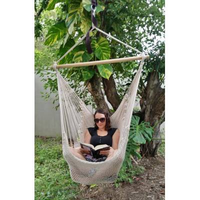 White Cotton Rope Hammock Chair with Woman