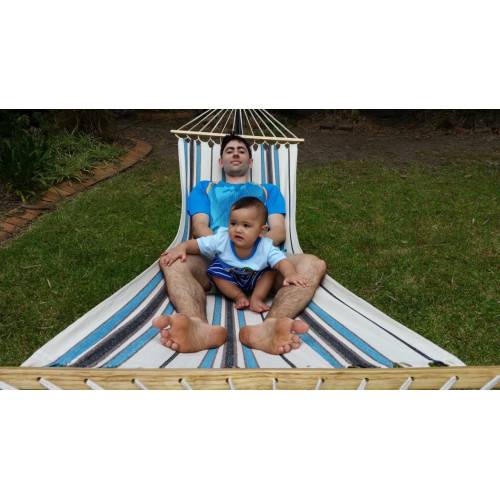 Small Blue and White Canvas Hammock with Spreader Bar