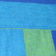 Blue Padded Hammock Chair with Wooden Arm Rests and Pillow