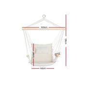 Beige Padded Hammock Chair with Wooden Arm Rests and Pillow
