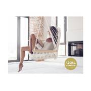 Beige Padded Hammock Chair with Wooden Arm Rests and Pillow