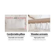 Beige Padded Hammock Chair with Wooden Arm Rests and Pillow