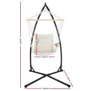 Beige Padded Hammock Chair with Wooden Arm Rests with Stand