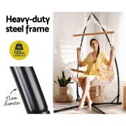 Beige Padded Hammock Chair with Wooden Arm Rests with Stand