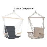 Dark Gray Padded Hammock Chair with Wooden Arm Rests and Pillow
