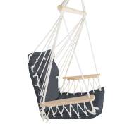 Dark Gray Padded Hammock Chair with Wooden Arm Rests and Pillow