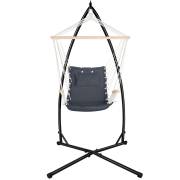 Dark Grey Padded Hammock Chair with Wooden Arm Rests with Stand