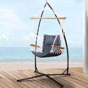 Dark Grey Padded Hammock Chair with Wooden Arm Rests with Stand