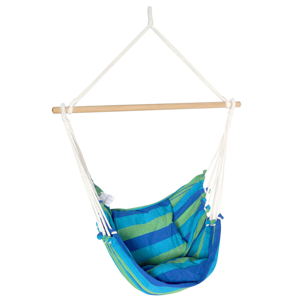 Blue Canvas Hammock Chair with Pillows