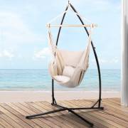 Beige Canvas Hammock Chair with Pillow with Stand