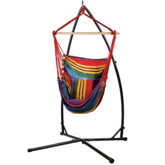 Rainbow Canvas Hammock Chair with Pillow with Stand