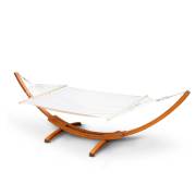 XL Free Standing Hammock: Large Beige Spreader Bar Hammock with Light Wood Stand