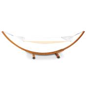 XL Free Standing Hammock: Large Beige Spreader Bar Hammock with Light Wood Stand