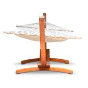 XL Free Standing Hammock: Large Beige Spreader Bar Hammock with Light Wood Stand