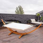 XL Free Standing Hammock: Large Beige Spreader Bar Hammock with Light Wood Stand