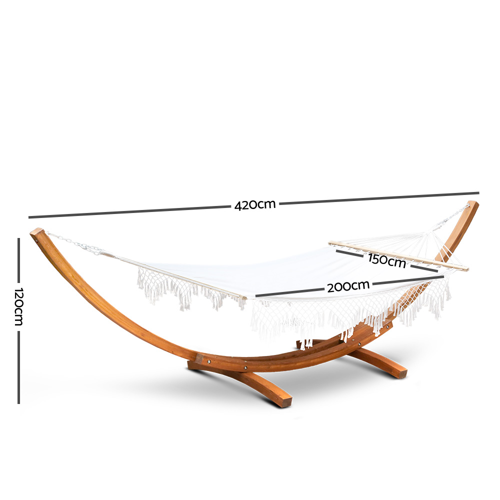 Xl Free Standing Hammock Large Beige Spreader Bar Hammock With Tassels
