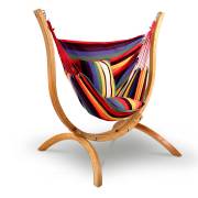 Multi Colour Hammock Chair with Pillows and Curved Wooden Stand