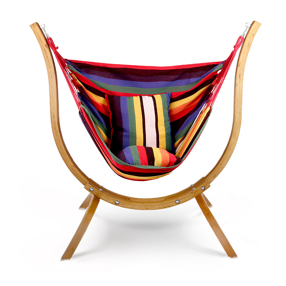 Multi Colour Hammock Chair With Pillows And Curved Wooden ...
