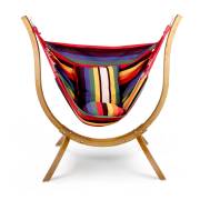 Multi Colour Hammock Chair with Pillows and Curved Wooden Stand