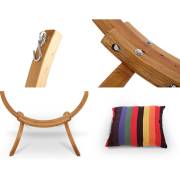 Multi Colour Hammock Chair with Pillows and Curved Wooden Stand