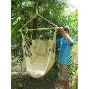Beige Canvas Hammock Chair with Pillows