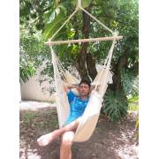 Beige Canvas Hammock Chair with Pillows
