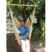 Beige Canvas Hammock Chair with Pillows