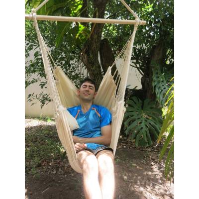 Beige Canvas Hammock Chair with Pillows