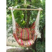 Red Multi Colour Canvas Hammock Chair with Pillows