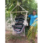 Dark Multi Colour Canvas Hammock Chair with Fringe