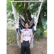 Dark Multi-Colour Canvas Hammock Chair with Fringe