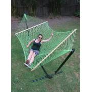 Large Green Cotton Rope Hammock with Spreader Bar