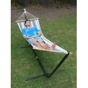 Small Blue and White Canvas Hammock with Spreader Bar