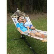Small Blue and White Canvas Hammock with Spreader Bar
