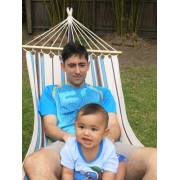 Small Blue and White Canvas Hammock with Spreader Bar