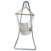 Beige Padded Hammock Chair with Wooden Arm Rests with U Stand