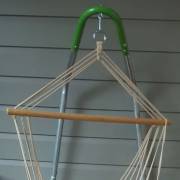 Beige Padded Hammock Chair with Wooden Arm Rests with U Stand