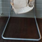 Beige Padded Hammock Chair with Wooden Arm Rests with U Stand
