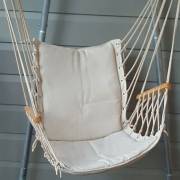 Beige Padded Hammock Chair with Wooden Arm Rests with U Stand