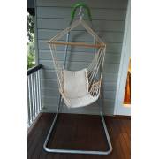 Beige Padded Hammock Chair with Wooden Arm Rests with U Stand