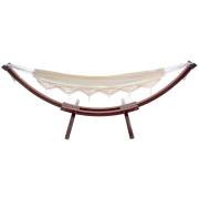 Free Standing Hammock: Large Beige Canvas Hammock with Dark Wood Stand
