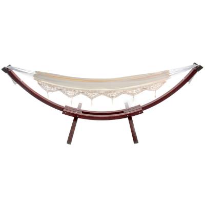 Free Standing Hammock: Large Beige Canvas Hammock with Dark Wood Stand