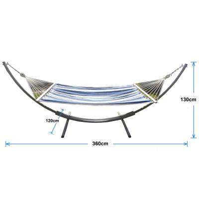 XL Free Standing Hammock: Blue and White Canvas Hammock and Arc Stand