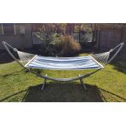 XL Free Standing Hammock: Blue and White Canvas Hammock and Arc Stand