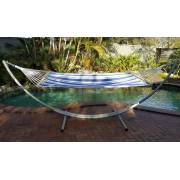 XL Free Standing Hammock: Blue and White Canvas Hammock and Arc Stand
