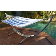 XL Free Standing Hammock: Blue and White Canvas Hammock and Arc Stand